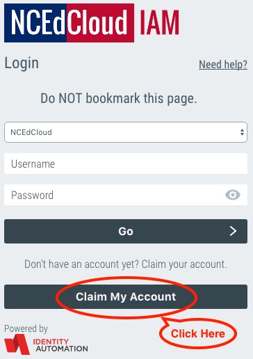 Student Account Claiming Grades 6 12 NCEdCloud IAM Service